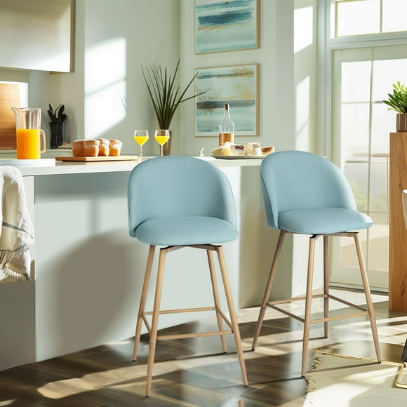 Homy Casa Modern Swivel Counter Stool 2-Piece Set, 26-inch Height Upholstery Barstools Set of 2, Ideal for Kitchen or Counter,Blue