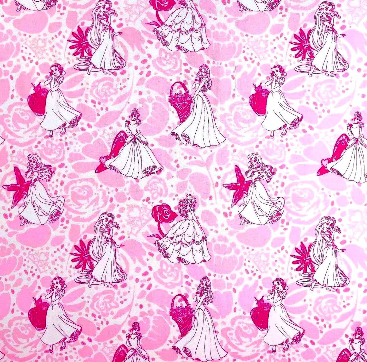 1 Yard - Disney Princess Ariel Snow White Belle Cinderella Two Tone Pink Cotton Fabric (Great for Quilting, Sewing, Craft Projects, Throw Pillows & More) 1 Yard X 44" Wide