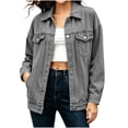 thumbnail image 2 of Oversized Denim Jackets for Women Drop Shoulder Jean Jacket Plus Size Casual Button Down Boyfriend Denim Jean Jackets with Pockets, 2 of 7