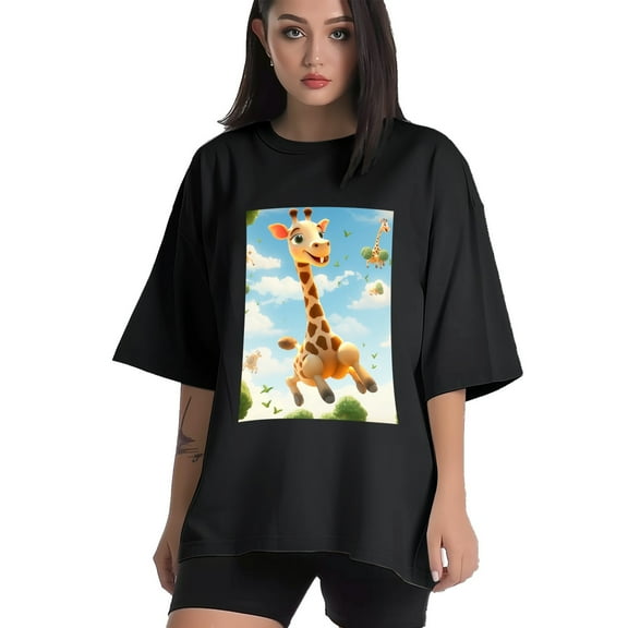Plus Size Shirt for Women Black Tops for Women Short Sleeves Shirt for Women Giraffes T Shirt Crewneck Shirt for Women XS