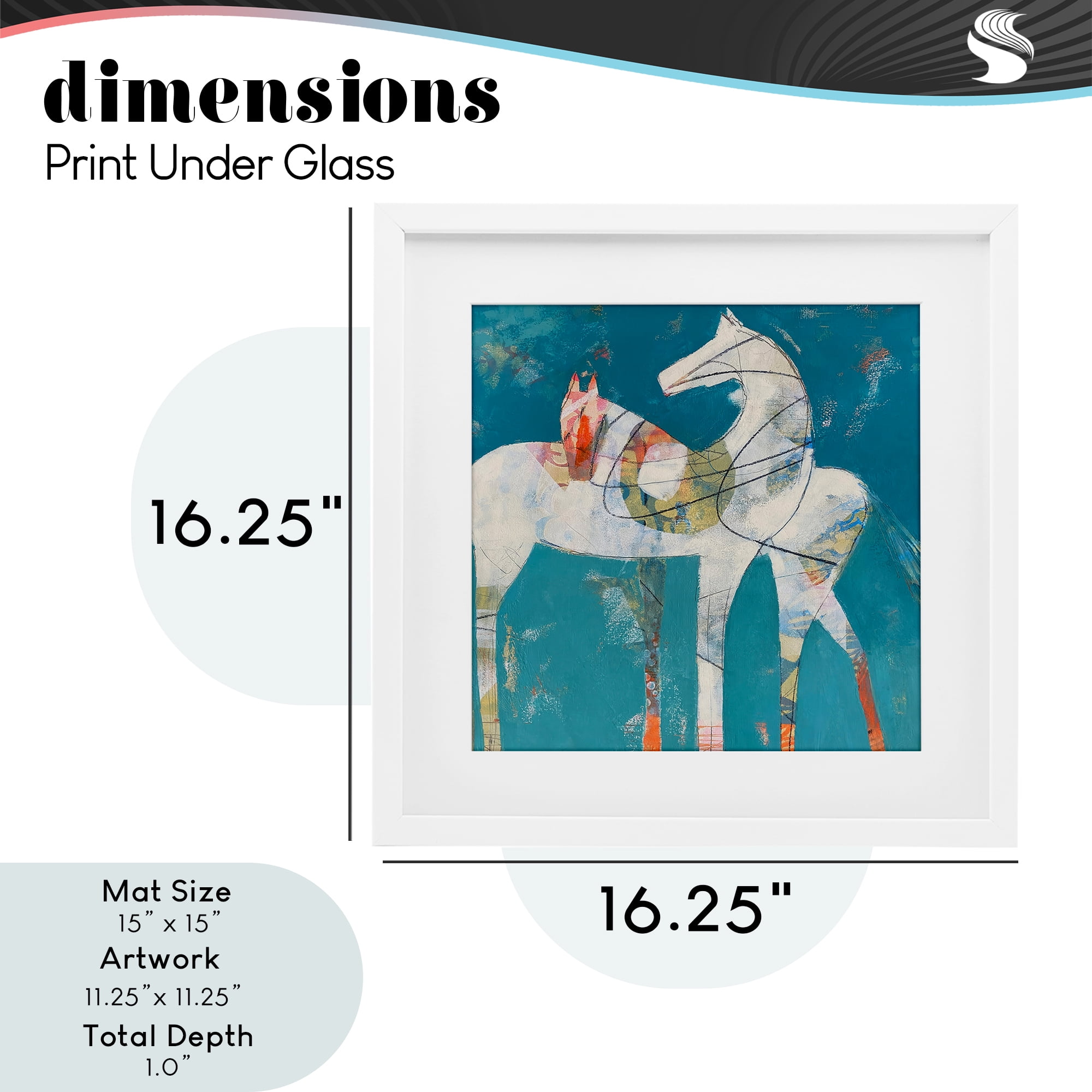 In Sync Abstract Horse Pair White Framed Print Under Glass, design by Dianna Fritzler