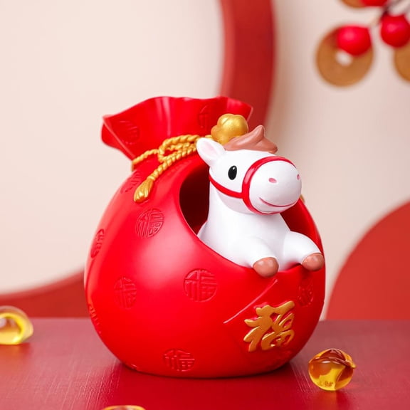 2026 Chinese New Year Year of the Horse Decor Red Envelope Lucky Horse Figurine Resin Desktop Ornament Wealth Good Fortune