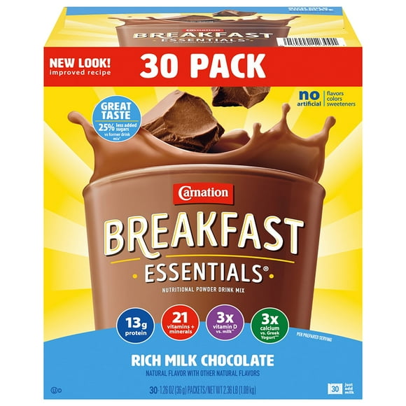 Carnation Breakfast Essentials Nutritional Powder Drink Mix, Chocolate 30 ct.