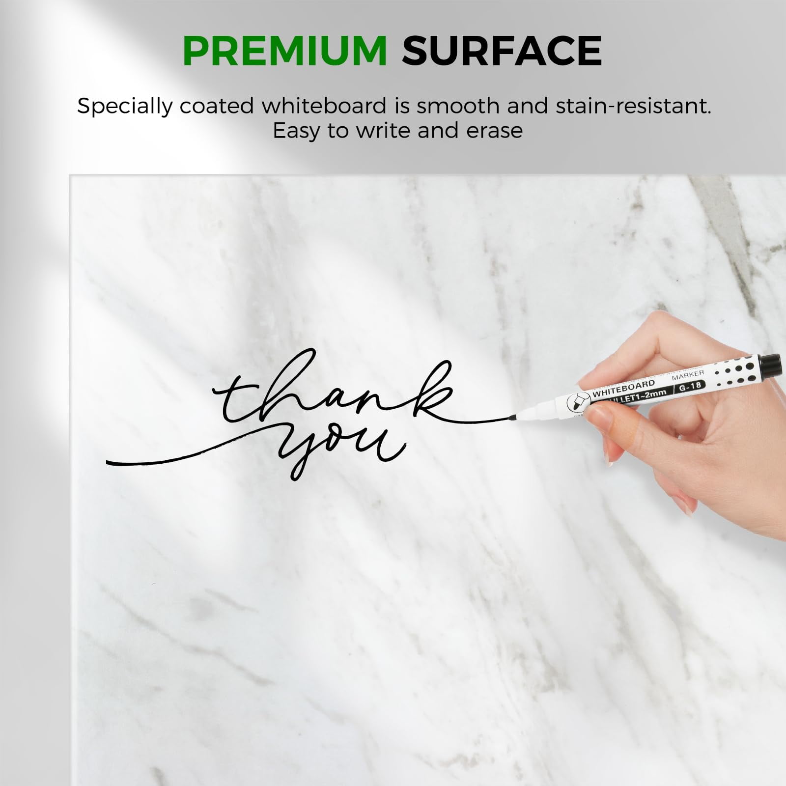 Magnetic Dry Erase Board 16"x12" Decorative White Board for Wall with White Marble Pattern Design White Board for Home Office Decor, Bedroom, Kitchen, Classroom Includes 6 Magnets and 2 Markers