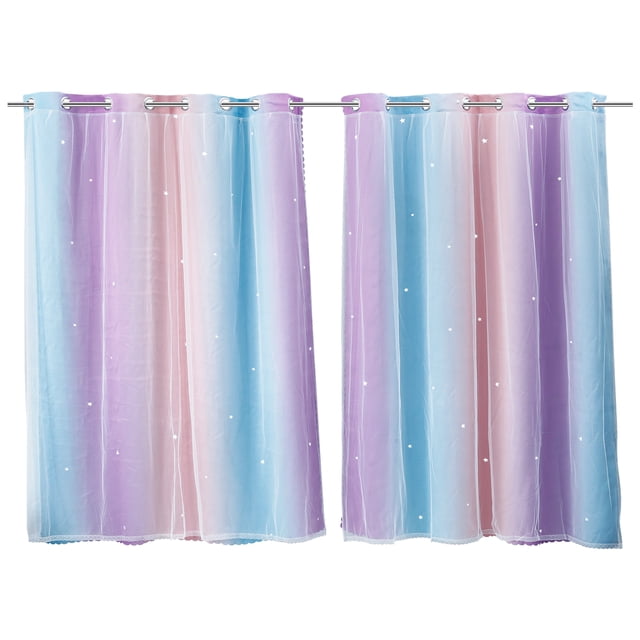 2 Pcs Rideaux Occultants Étoile Ombré Double Couche Découpes Étoile Rideaux Occultants avec Panneaux de Rideaux de Fenêtre Étoile de Rêve Rideaux Occultants à Rayures Colorées pour Chambre de Filles Enfants
