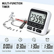 Digital Kitchen Timer with Mute/Loud Alarm Switch on/offSwitch, 24 Hour Clock & Alarm, Memory Function Count up & Count Down for Teachers Cooking, Large LCD Display, Strong Magnet (White)