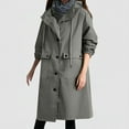 thumbnail image 3 of TKLPEHG Long Trench Coat for Women Hooded Windproof Overcoat Fashion Button Shacket Outerwear Working Outdoor Outerwear (Dark Gray,XL), 3 of 6