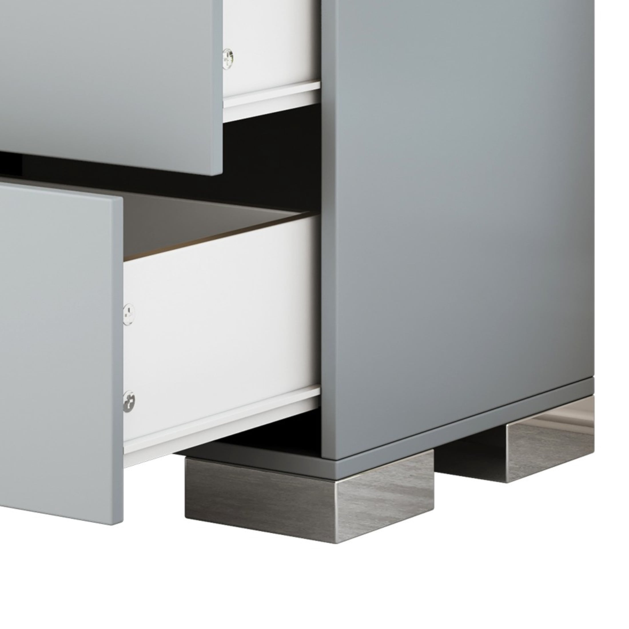 Noble House Modern Mirrored Nightstand with 2 Drawers and Metal Legs, Gray Finish