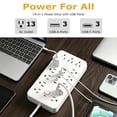 thumbnail image 4 of RONY 5ft Surge Protector Power Strip with 13 AC Outlets and 6 USB Ports for Dorm Office Home Travel, Overload Protection, White, 4 of 9