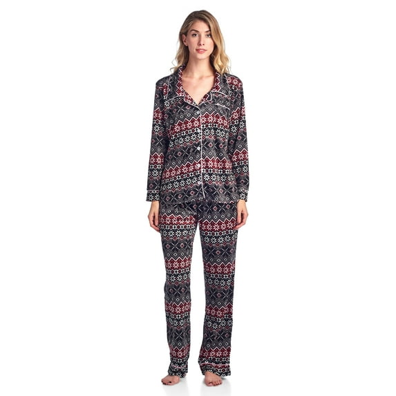 Ashford & Brooks Women's Minky Micro Fleece Button Up Pajama Set