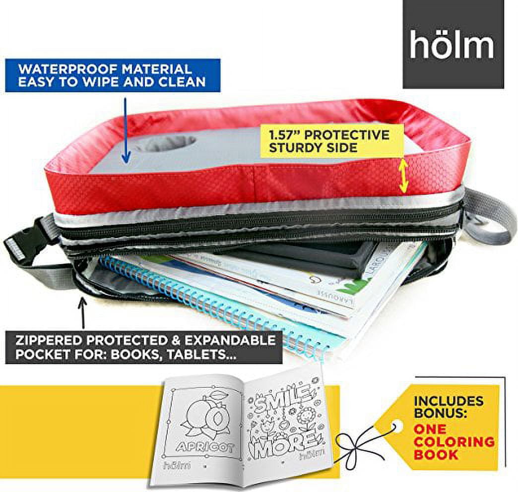 Holm Kids Travel Tray with Zipper & Expandable Storage Pocket for Car & Airplane, Waterproof