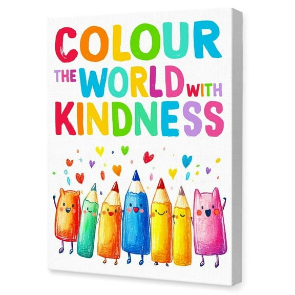 Inspirational Wall Decor for Kids,Colour the World with Kindness Canvas Wall Art,Positive Motivational Kindness Quotes Wall Decor for Classroom Nursery Kids Room