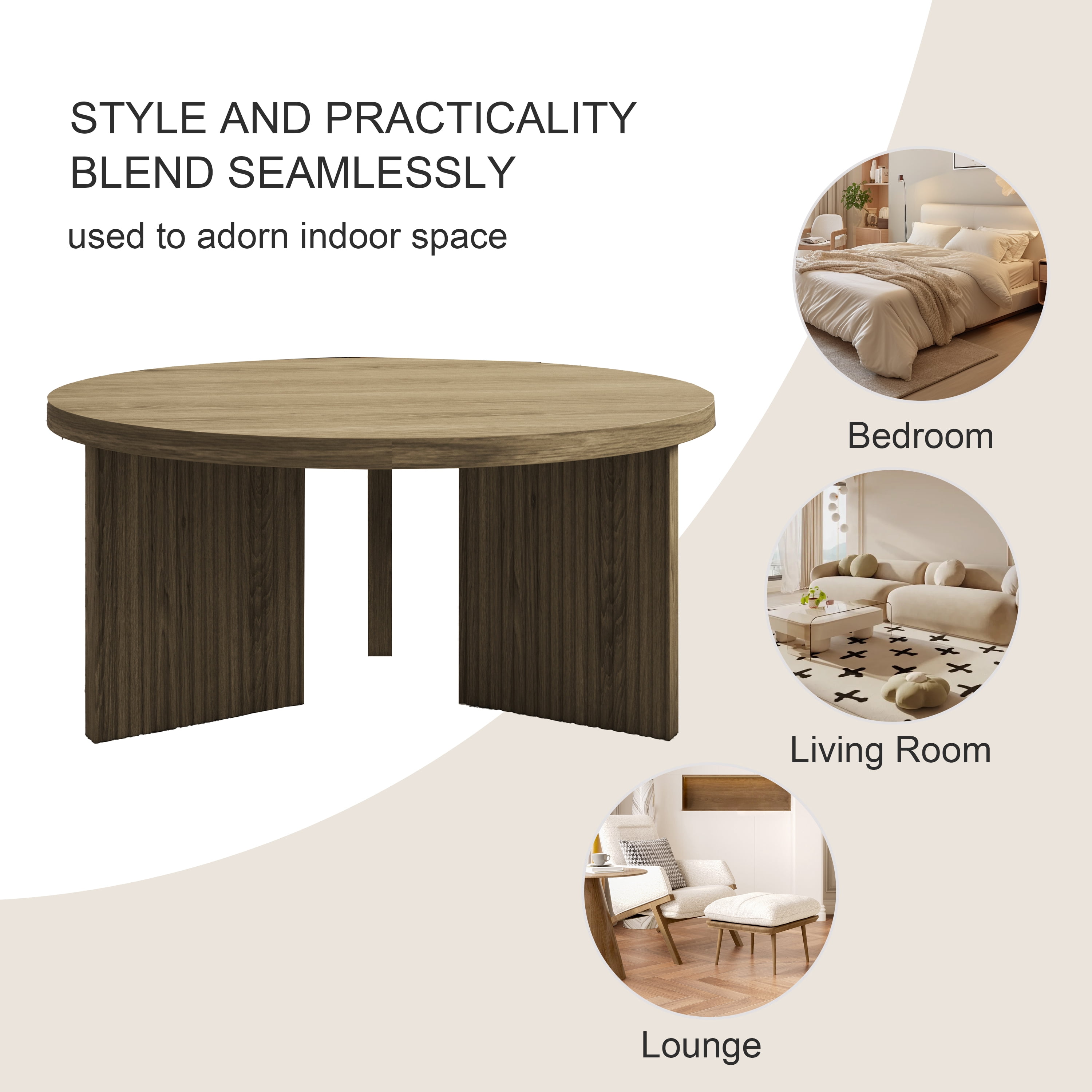 Noodeniya 35" Round Coffee Tables, Accent Tea Tables for Living Room, Grey