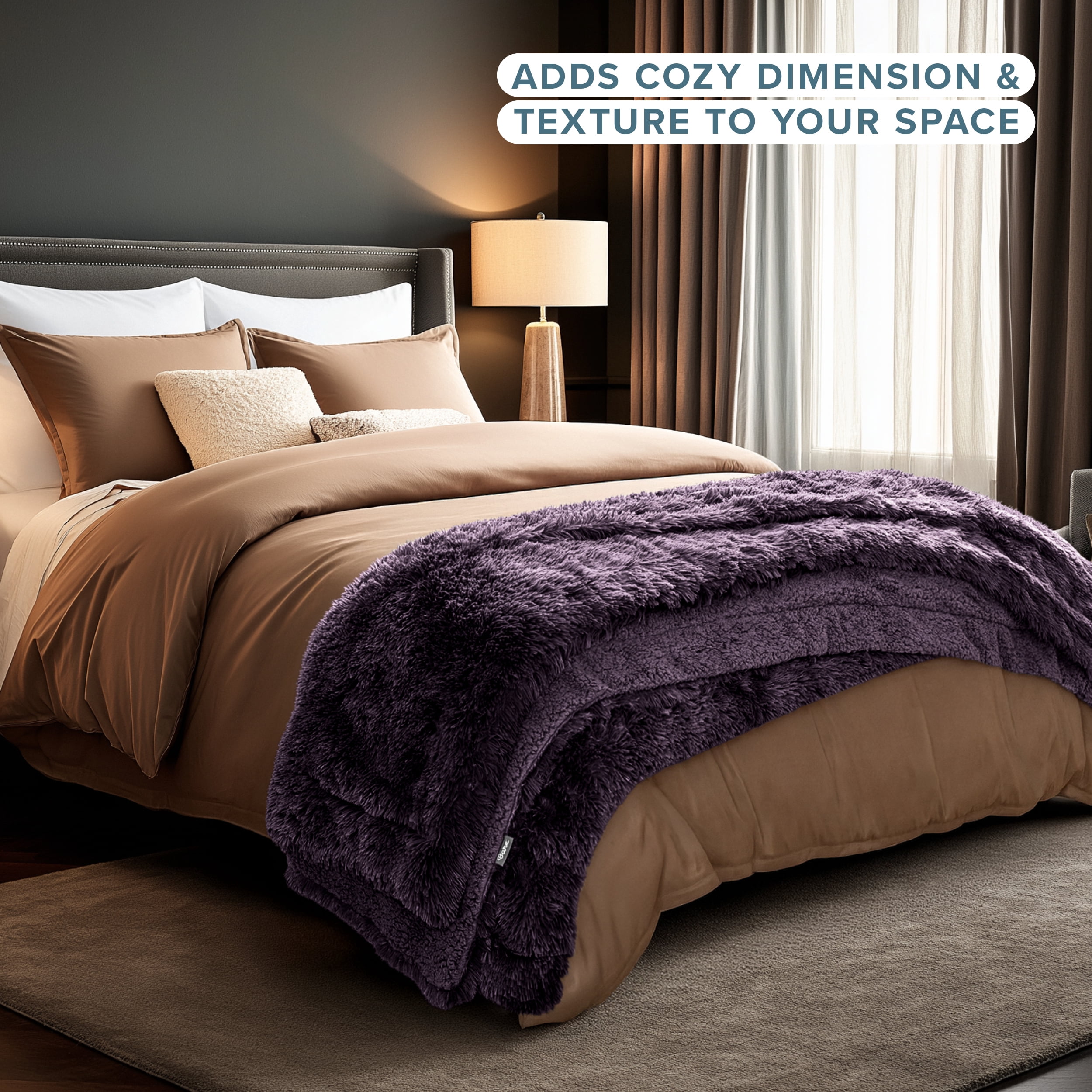 Bare Home Shaggy Blanket - 90" x 108" - Ultra Soft Fleece - King, Eggplant
