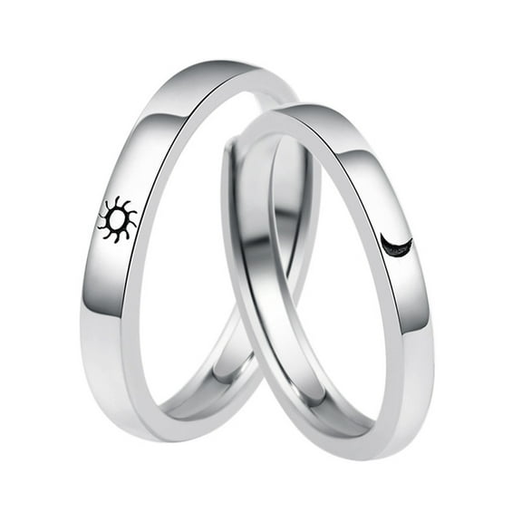 Sun and Crescent Moon Couple Matching Rings Sterling Silver for Women Men