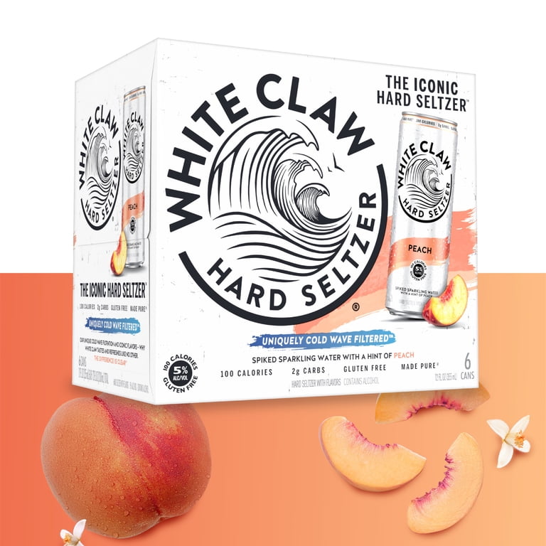 White Claw, Hard Seltzer, Peach 6pk, 12 fl oz Cans, 5% ABV