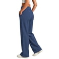 thumbnail image 5 of Vivianyo HD Women's Solid Wide Leg Elastic Drawstring Knit Jogger Pants, Womens Casual Loungewear Trousers with Oversized Patch Pocket for Workout, Women's Navy, Sizes S-3XL, 5 of 8