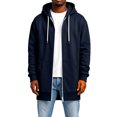 thumbnail image 6 of LNZGNM Hoodies for Men Zip Up Loose Fit Casual Fall Sweatshirts, Fashionable Drawstring Long Sleeve Top Coat with Pockets, Navy (M), 6 of 6