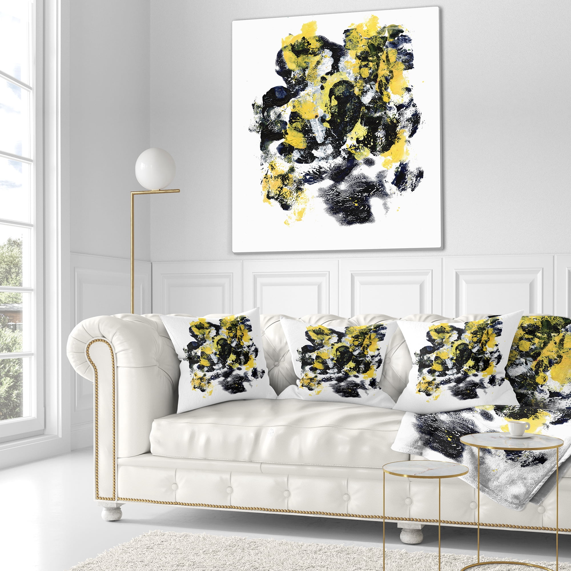 Designart Fractal Golden Black Structure - Contemporary Throw Pillow - 16x16