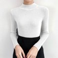thumbnail image 6 of QATAINLAV Mock Neck Long Sleeve Shirts for Woman Solid Color Casual Pullover Sweater Ribbed Knit Cute Slim Fit Tops White, 6 of 7