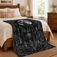thumbnail image 4 of Raven bright moon pumpkins candles crystals black Flannel Blanket for bedroom reading nook gothic Halloween Home Decor mystical bird dark art Gift for raven lovers, 4 of 6