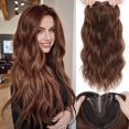 thumbnail image 1 of Toppers de pelo LEDIZE de 20 pulgadas atados a mano para mujer, color marrón castaño, 1 of 9