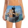 thumbnail image 2 of Picia Two Brave Cats Are Floating On The Sea Iceberg Pattern Women's 2 in 1 Athletic Running Shorts High Waisted Workout Casual Gym Sweat Shorts with Comfy Liner Zipper Pockets-XX-Large, 2 of 9