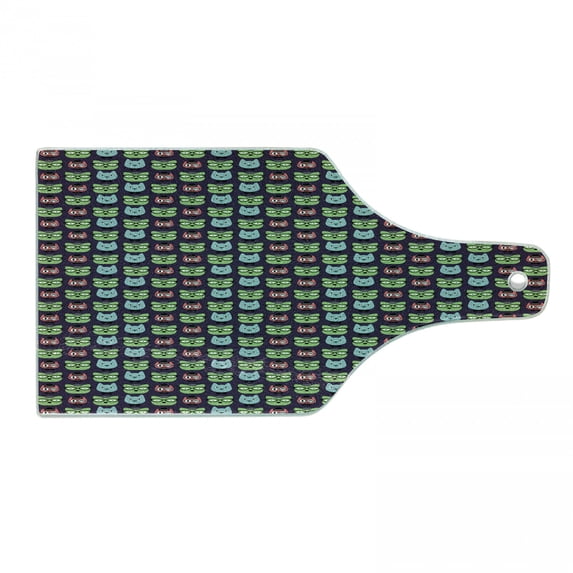 Geek Cutting Board, Various Cat Characters Wearing Geek Fashion Glasses and Hats Themed Graphic Print, Decorative Tempered Glass Cutting and Serving Board, Wine Bottle Shape, Multicolor, by Ambesonne