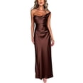 thumbnail image 3 of AHTJRT Women's Satin Off the Shoulder Dress Elegant Ruched Strapless Maxi Dresses Corset Bodycon Formal Party Evening Ball Gown Coffee XL, 3 of 6