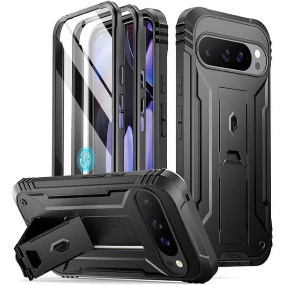 Poetic Revolution Case for Google Pixel 9 Pro XL 5G 6.8 inch, Built-in Screen Protector Work with Fingerprint ID, Black