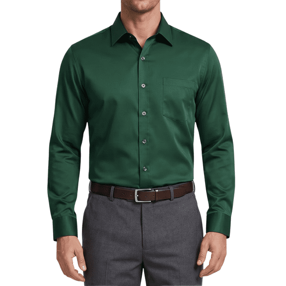 Men's Dress Shirt Regular Fit Stretch Stain Long Sleeve Solid Formal Button Down Shirt Long Sleeve Wedding Stretch Shirts