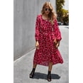 thumbnail image 3 of Square Neck Bishop Sleeve Polka Dot Dress for Women Mid Calf Length, 3 of 3