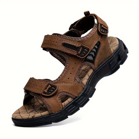 

Outdoor Anti-Skid Beach Sandals for Summer Men s Leather Open Toe Sandals with Hook & Loop Fasteners