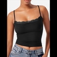 thumbnail image 3 of Camisola Básica de Encaje para Mujer, Cuello Cuadrado, Sin Mangas, Tirantes Finos Negro L, 3 of 6