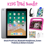 Restored Apple iPad 6 Kid's Bundle - 9.7" 32GB Space Gray (Wi-Fi) - Shock Proof Case, Bluetooth Headphones, Screen Protector, Kid's Stickers, and Charger Included (Refurbished)