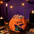 thumbnail image 5 of Yyuenw 4 Pcs Velvet Halloween Trick or Treat Bags, Pumpkin Witch Embroidered Handheld Candy Pouch, Reusable Color Block Handle Gift Bag for Party Festival Decor, 5 of 8