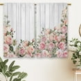 thumbnail image 5 of Pink Rose Flower Kitchen Curtains Wooden Farmhouse Rustic Small Short Cafe Window Curtains Floral Country Rod Pocket Bathroom Window Drapes Treatment Tier Curtains 2 Panels (27.5x36 Inch), 5 of 6