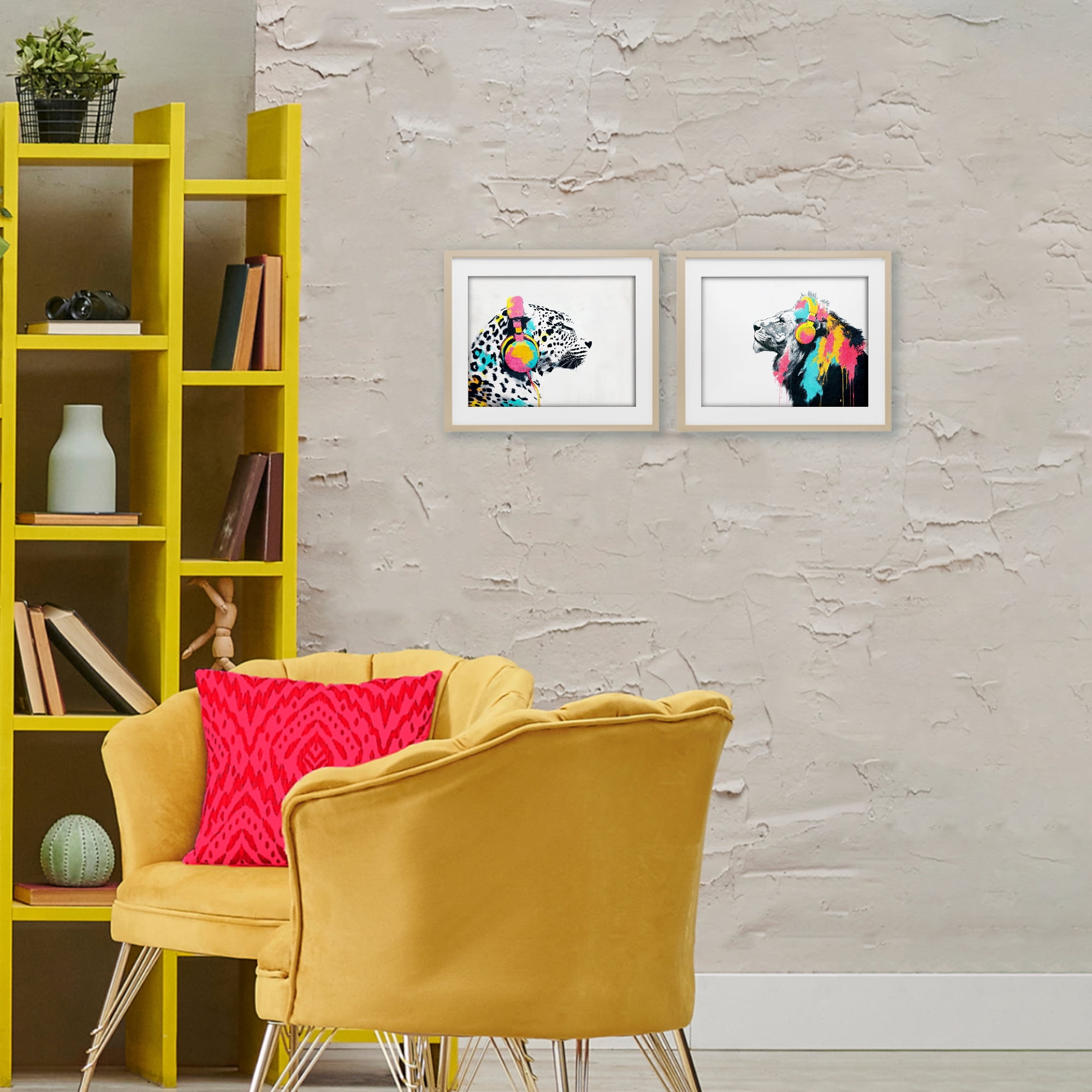 Stupell Industries Leopard and Lion On Air 2 Piece Birch Framed Print Under Glass Set, design by Svetlana Aleynikova