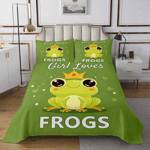 Erosebridal Frog Prince Coverlet Set Queen, Fairy Tale Bedding Set, Cute Animal Bedroom Decor 3pcs