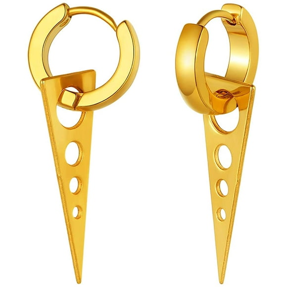 Stainless Steel Hinged Huggie Hoop Earrings for Men Women Punk Dangle Spikes/Cross Piercing Earring Set 20-Gold Triangle Hoop -
