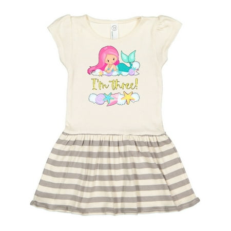 

Inktastic I m 3 Mermaid with Pink Hair and Shells Gift Toddler Girl Dress