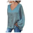 thumbnail image 2 of Puntoco Mujer Suelta Casual Manga Larga Sólido Cuello en V Blusa Casual Camiseta Túnica tops Puntoco Puntoco-5638, 2 of 8
