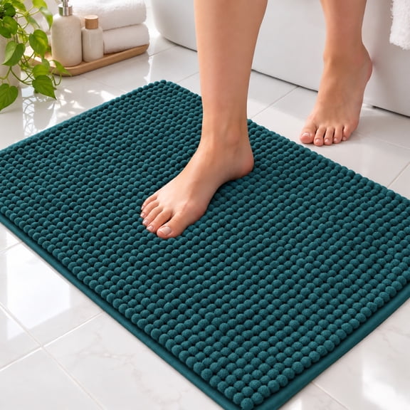 Subrtex Luxury Chenille Bathroom Rug Extra Soft and Absorbent Shaggy Rugs (Blue,20"*32")