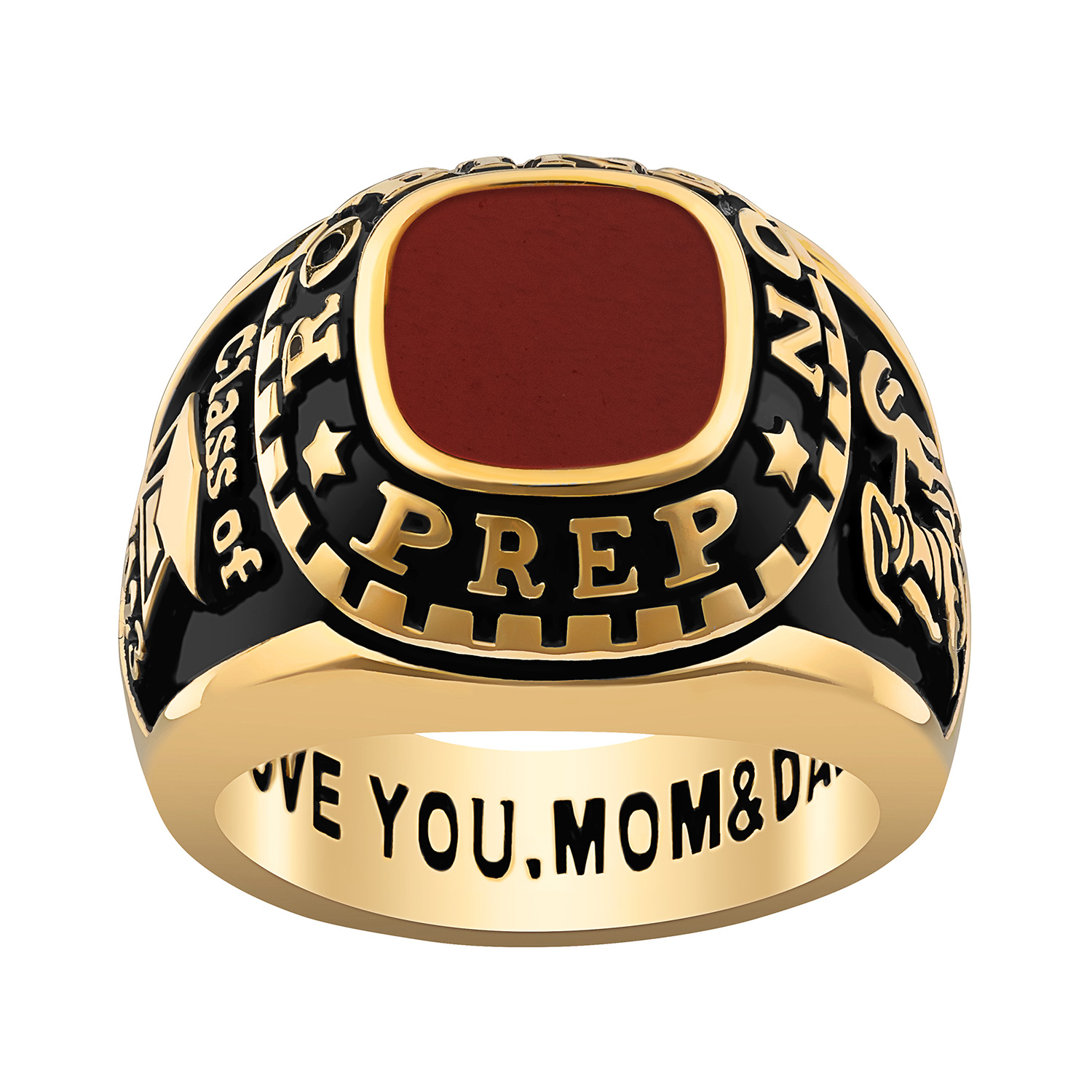 Order Now for 2025 Graduation, Freestyle Women's Class Ring - Onyx, Carnelian, Lapis, Mother of Pearl Genuine Stone Sterling Silver, Personalized, High School or College Graduation