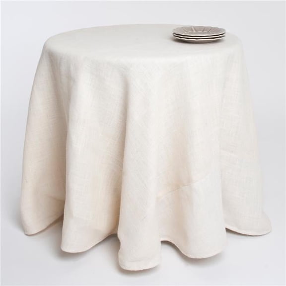 SARO  90 in. Round Burlap Tablecloth - Ivory