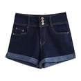 thumbnail image 5 of vigerkar Women Casual Summer Mid Waist Stretchy Denim Jean Shorts Junior Short Jeans (Navy, M), 5 of 9