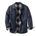 thumbnail image 2 of HomeDM Men's Long Sleeve Shirt Jacket, Snap Button Plaid Outdoor Warm Jacket Outerwear, Dark Blue, 2 of 7