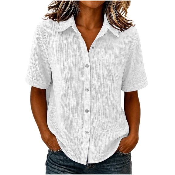 XuJwPNcy Button Down Shirts for Women Short Sleeve Thin Fashion Tops Loose Collar T Shirts Summer Casual Breathable Clothes