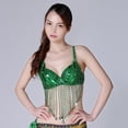 thumbnail image 2 of Traje de danza del vientre para mujer con lentejuelas y flecos, disponible en 5 colores Verde, 2 of 9