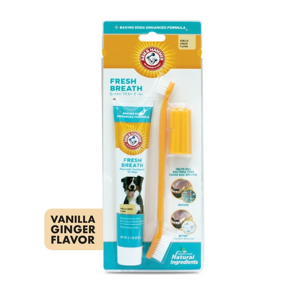 Arm & Hammer Advanced Care Fresh Breath Dog Toothpaste & Toothbrush Kit Vanilla Ginger Flavor